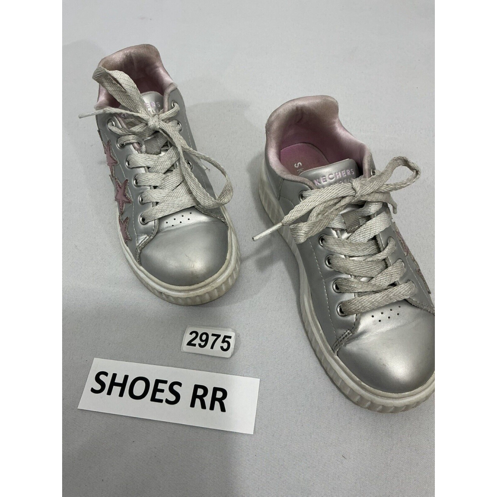 Girls Sketchers High Ridge Super Stardom Sneakers Size 2 Gray Stars Lace Up